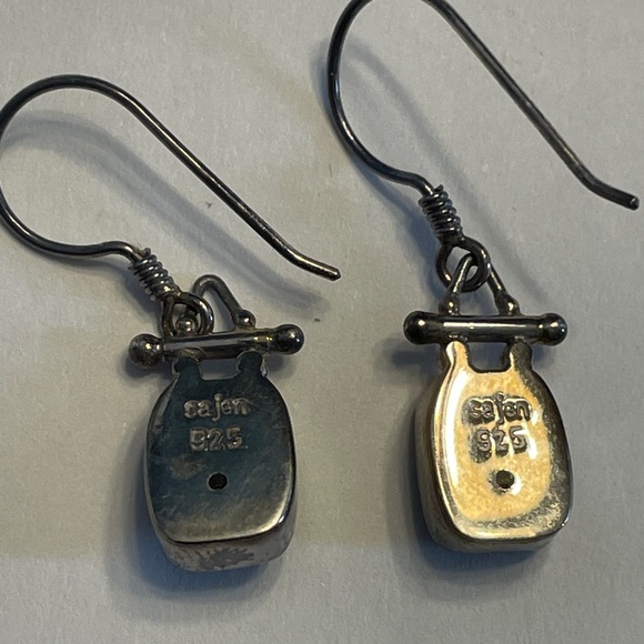 Sajen Blue Teal 925 Druzy Drop Earrings - Picture 3 of 4